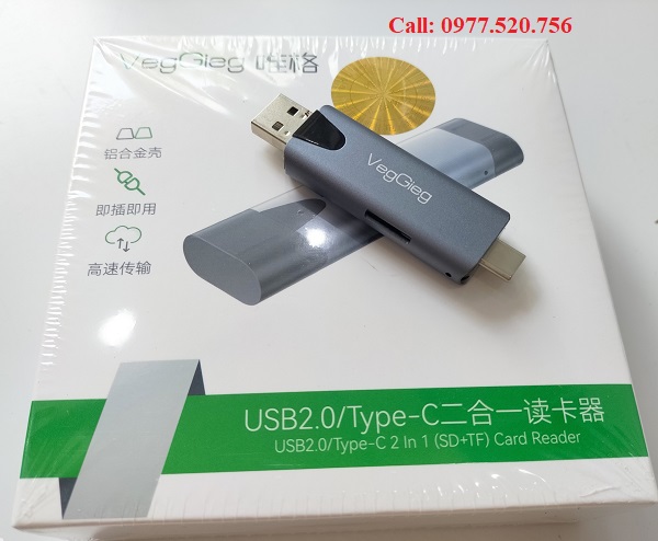 Đầu đọc thẻ nhớ SD/TF USB/TypeC 2in1 VegGieg V-C305